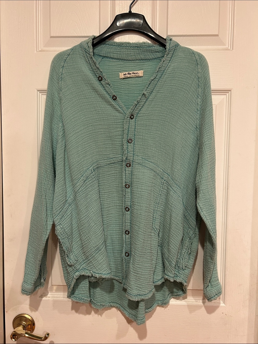 Free People We The Free Seafoam Button-Front Waffle Top